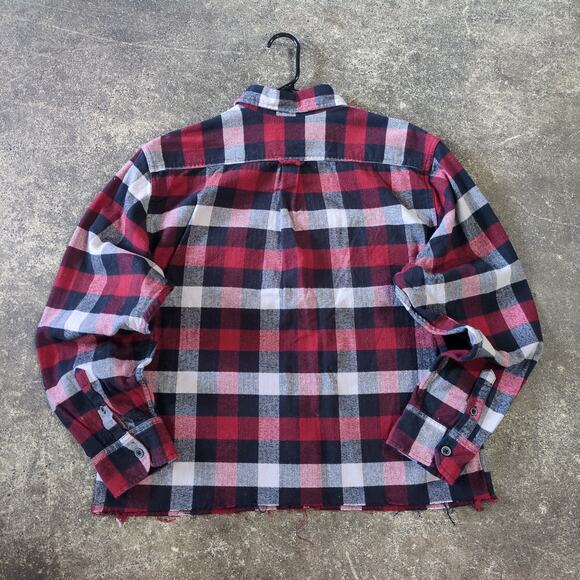 JACHS Crop Flannel Shirt Mens L Red Plaid Button Down Grunge Retro Y2K - Picture 3 of 7